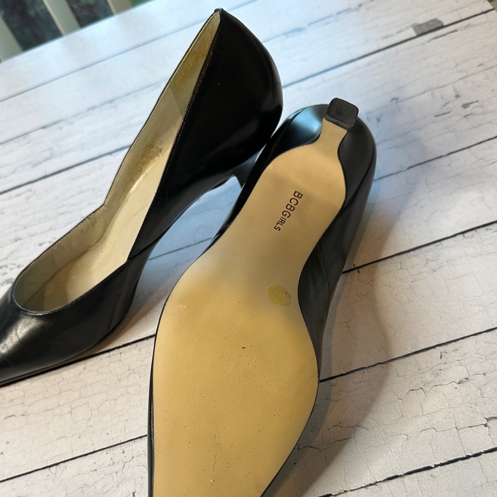 BCBGirls Black Leather Pointed Heels - Picture 6 of 8